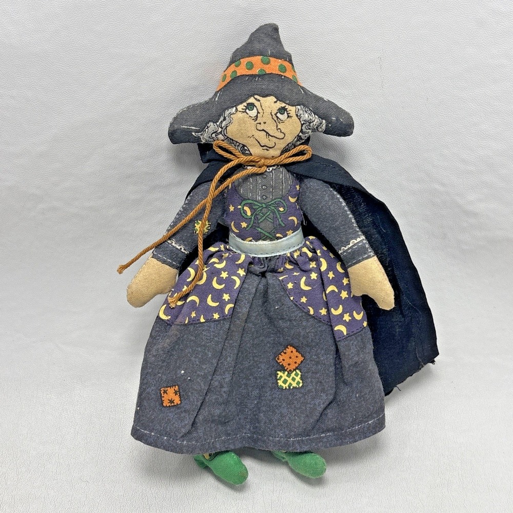 Vintage 1970s Hallmark Winifred Witch 6.75" Halloween Cloth Doll Toy Decor